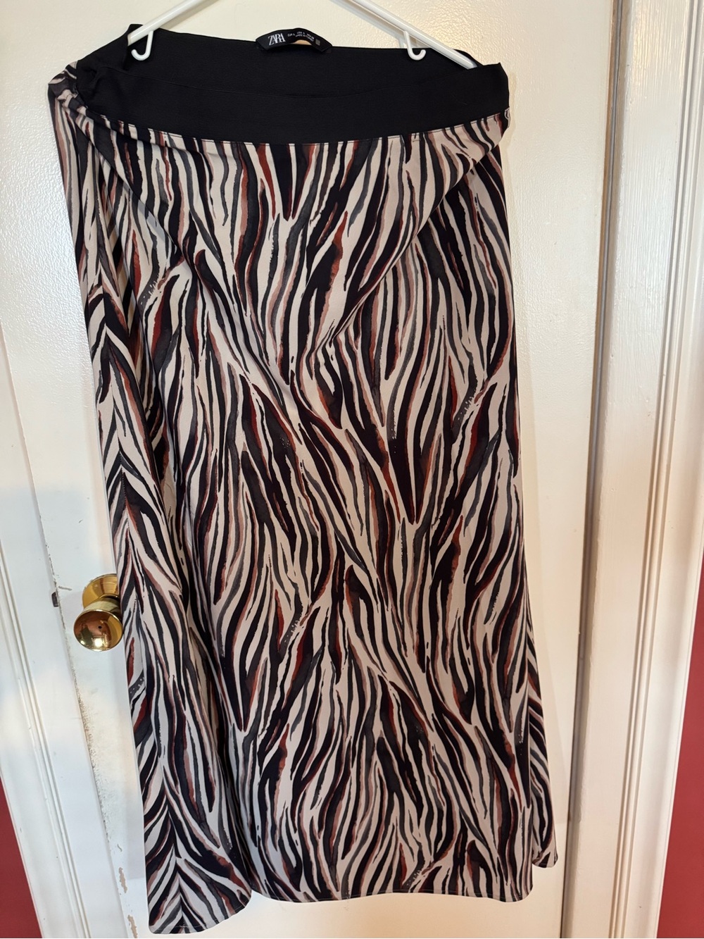 Zara Black, Cream and Brown Zebra-Print Maxi Skirt